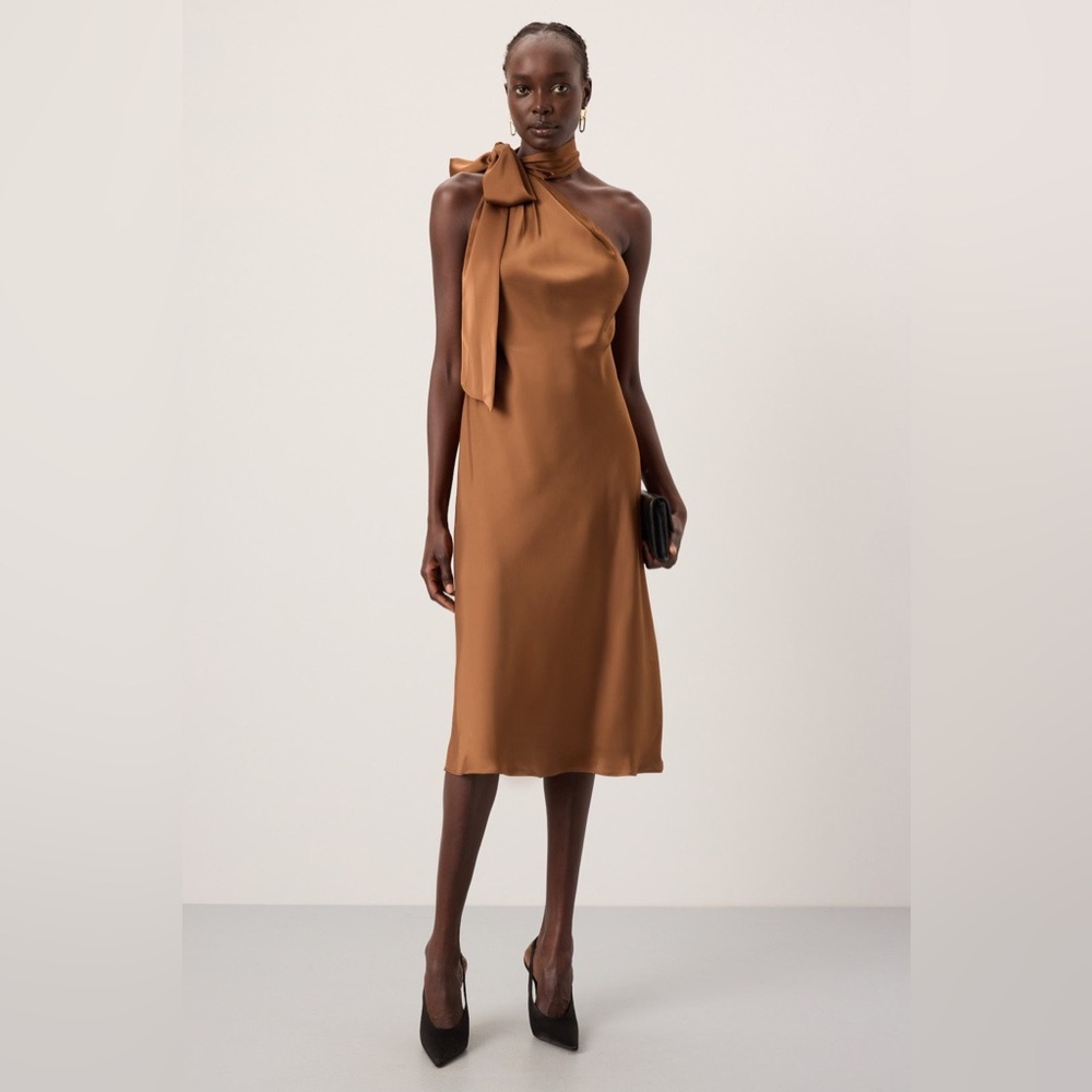 Lauren Ralph Lauren Brown Silk Tie Neck Dress